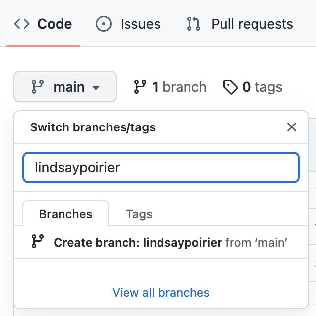 This demonstrates the UI to create a branch.